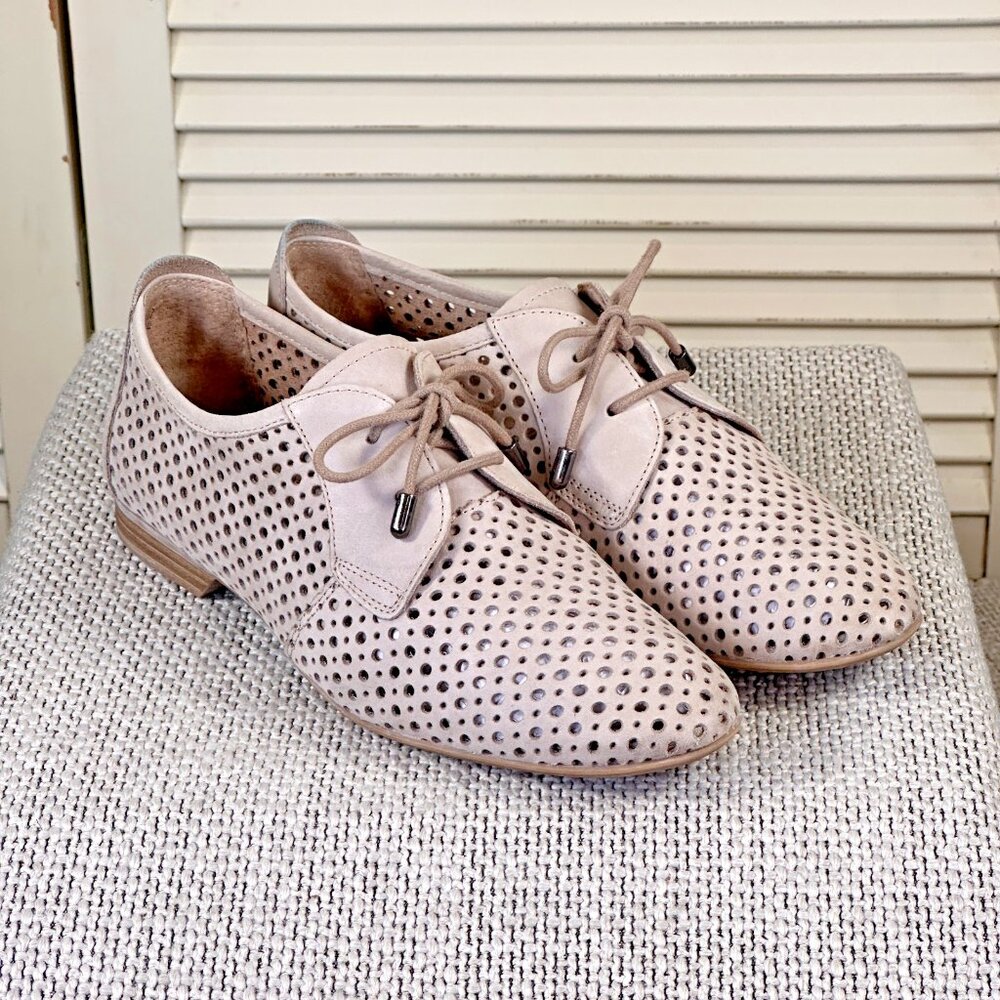 Tamaris German Leather Mesh Beige Oxford Lace-Up Dress Shoes Womens EU 37 US 6.5